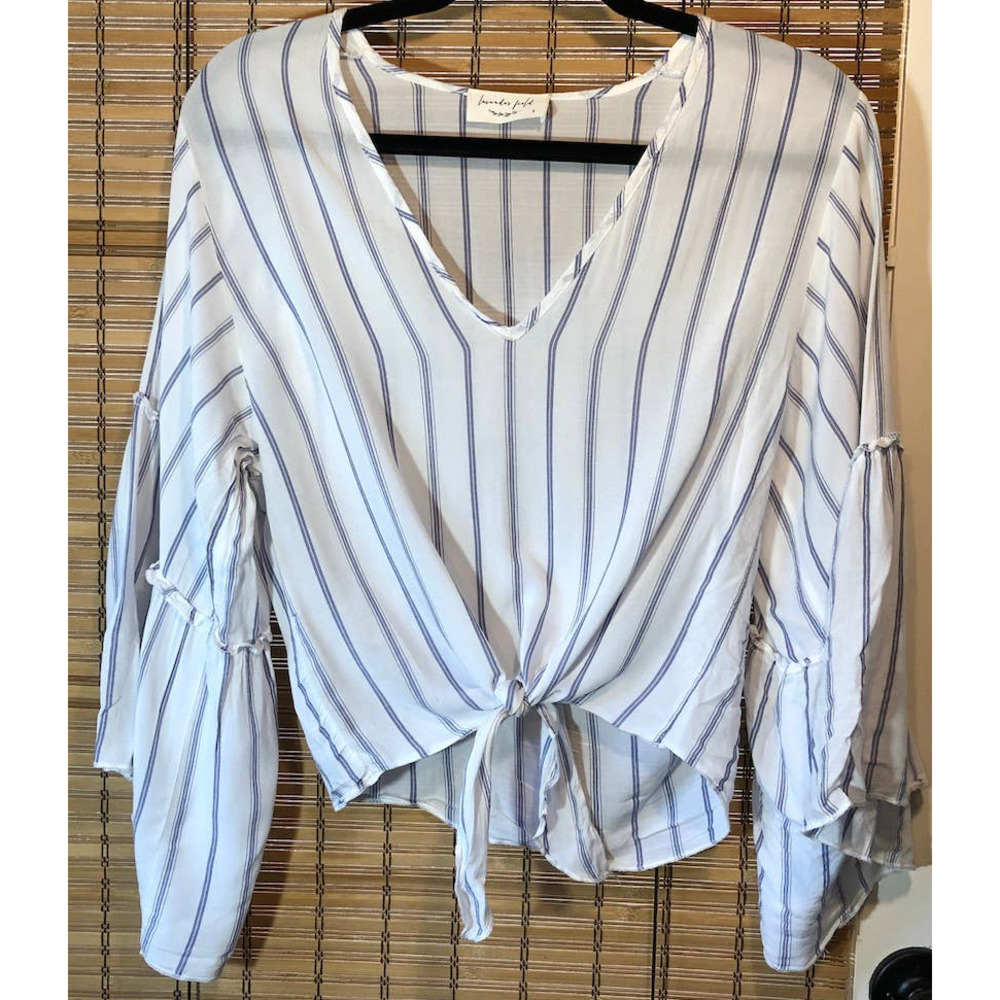 Lavender Field  blue pin stripe v-neck crop top